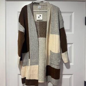 Cozy Casual Gray and Brown Cardigan Sweater Modern Knit